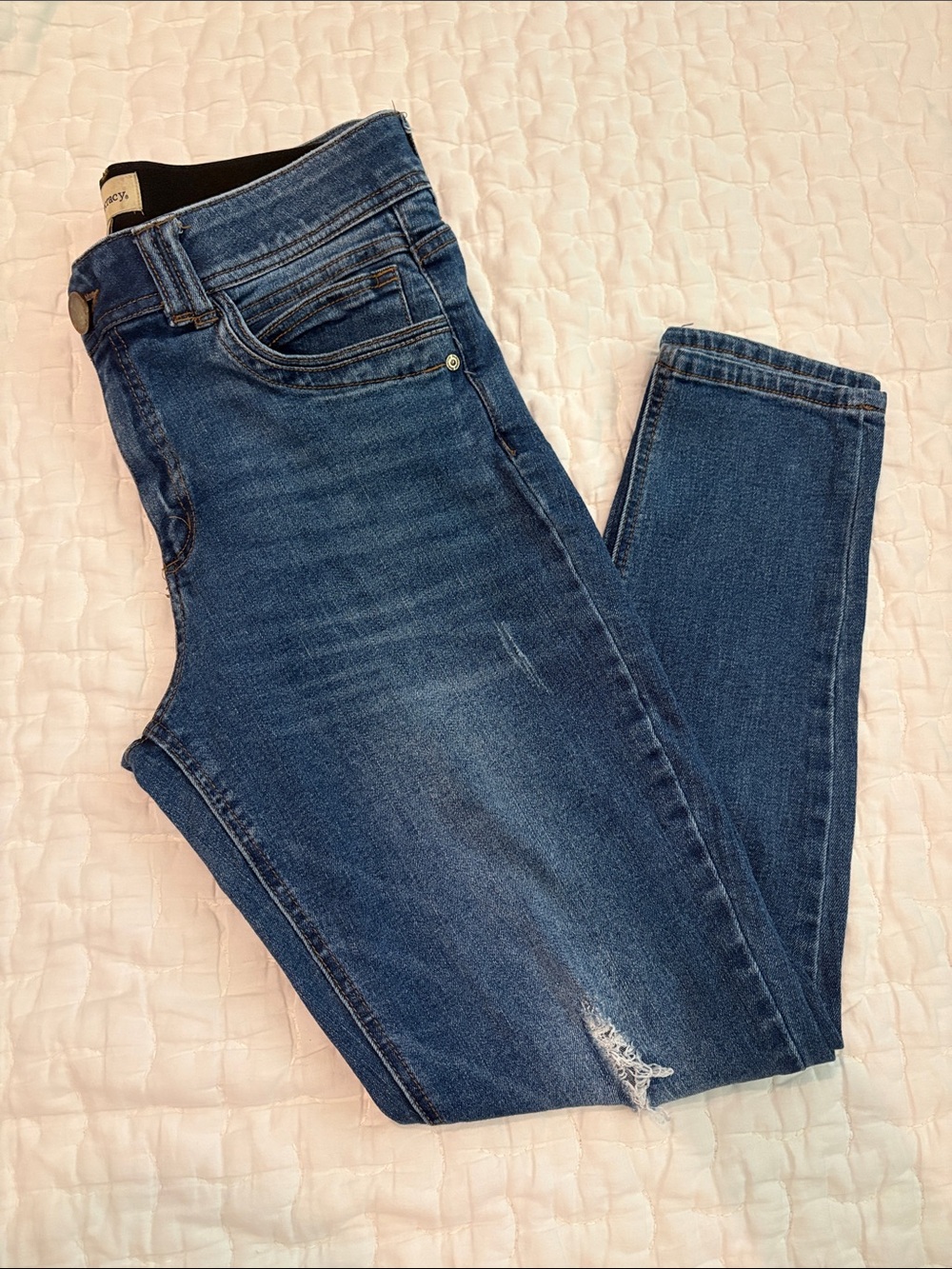 Democracy Medium Wash Blue Skinny Jeans with Faded Detail